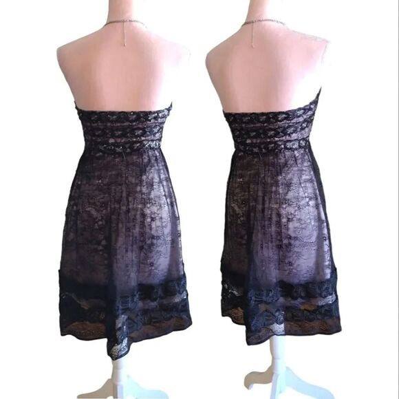 VTG Y2K Black Floral Lace Sequins Strapless Whimsigoth Mini Dress Small - Picture 11 of 15